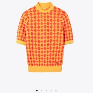 Tory Burch Jacquard Knit Mock-Neck Top Size S